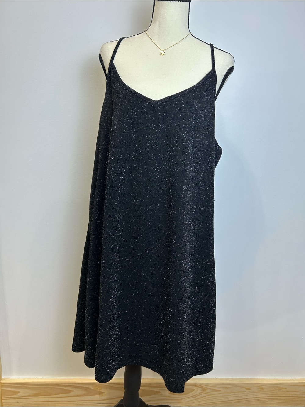 Sparkle Black Mini Slip Dress with Thin Straps